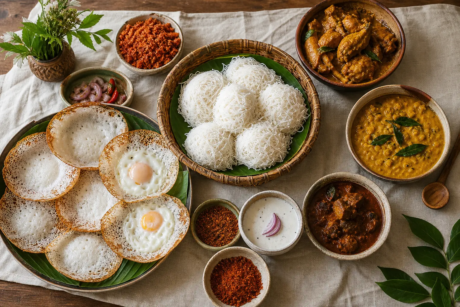 A Sri Lankan meal spread